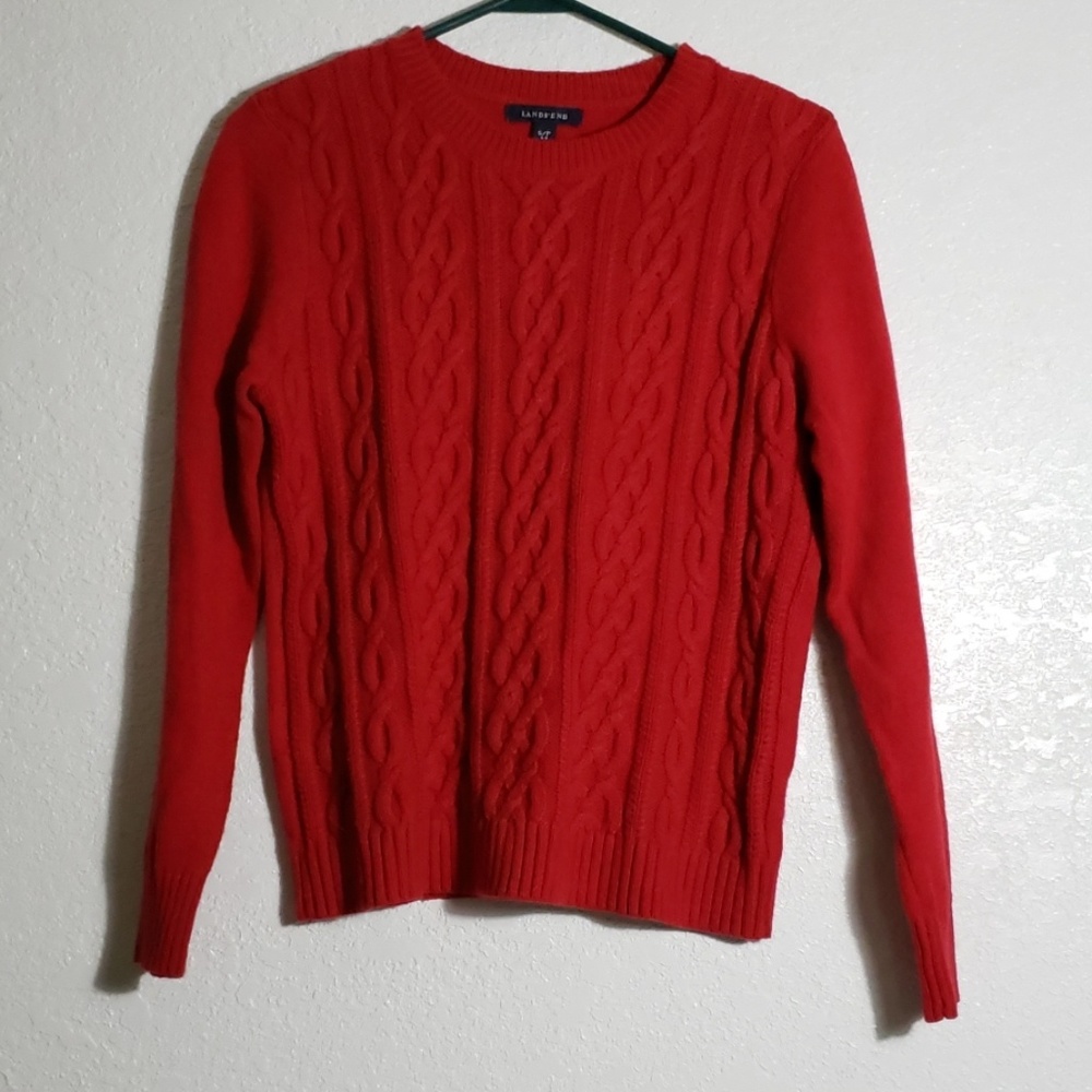 Small petite red cable sweater